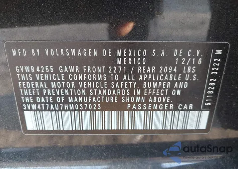 2017 Volkswagen Golf Gti Autobahn 4-Door/S 4-Door/Se 4-Door/Sport from USA, damaged, VIN 3VW4T7AU7HM037023